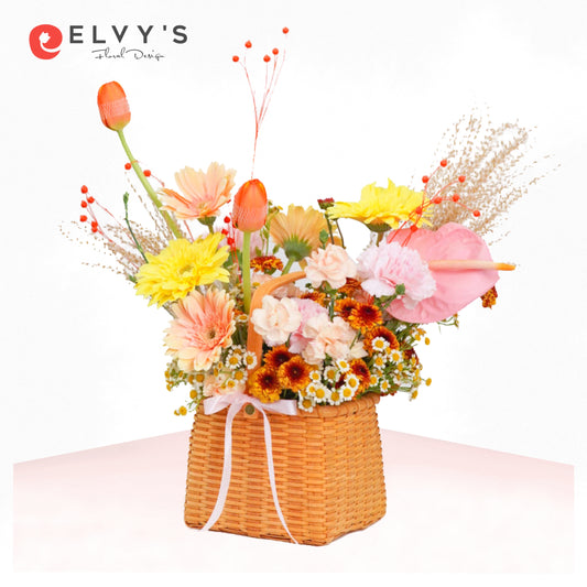 Flower in Hand Wooden Basket | Elvy's Floral Design