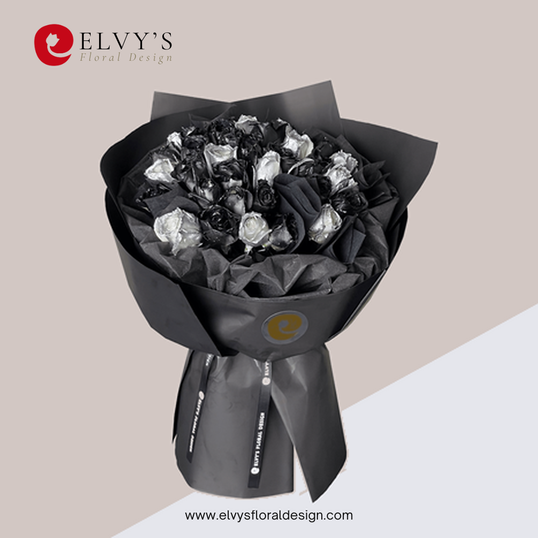 Nightfall – Black & Silver Rose Bouquet | Elvy's Floral Design