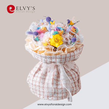 One of a Kind – Preserved Rose & Wooden Flower Bouquet | Elvy's Floral Design