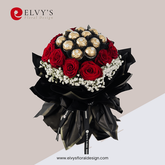 Red Auburn – Rose & Ferrero Rocher Bouquet | Elvy's Floral Design