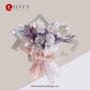 Rhythmic Lilac – Preserved Rose & Cotton Bouquet | Elvy's Floral Design