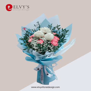 Sheer Bliss – White Peony & Carnation Bouquet | Elvy's Floral Design