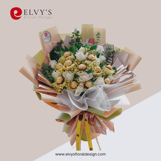 Yellow Mellow – Rose & Ferrero Rocher Bouquet | Elvy's Floral Design