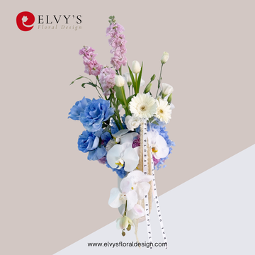 Windy Blue – Orchid, Rose &amp; Tulip Vase Arrangement - Elvy's Floral Design