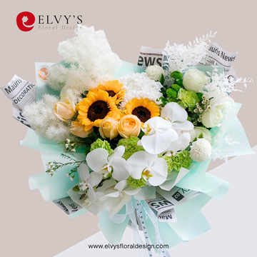 Cheer Me Up – Sunflower & Orchid Signature Bouquet - Elvy's Floral Design