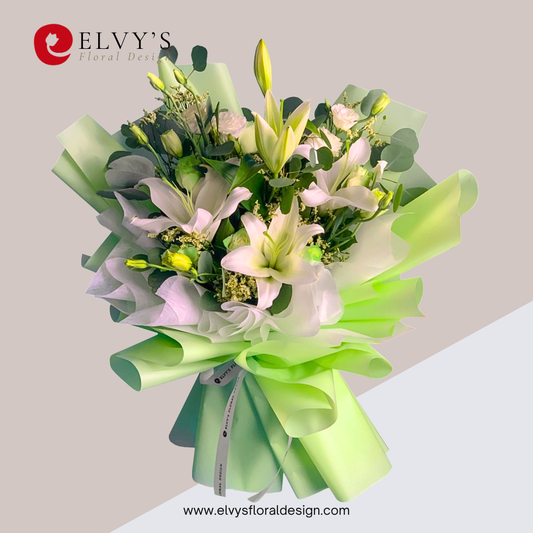 Meadow Green – Rose & Lily Bouquet - Elvy's Floral Design