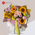 Honey Glaze – Sunflower, Rose & Carnation Bouquet - Elvy's Floral Design
