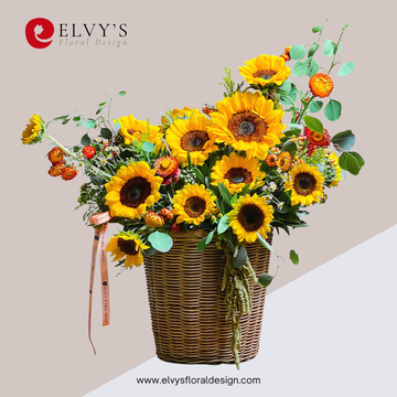 Sunny Brilliance – Sunflower Gift Basket - Elvy's Floral Design