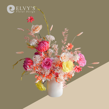 Tickle me Pink – Preserved Rose & Peony Vase Arrangement - Elvy's Floral Design