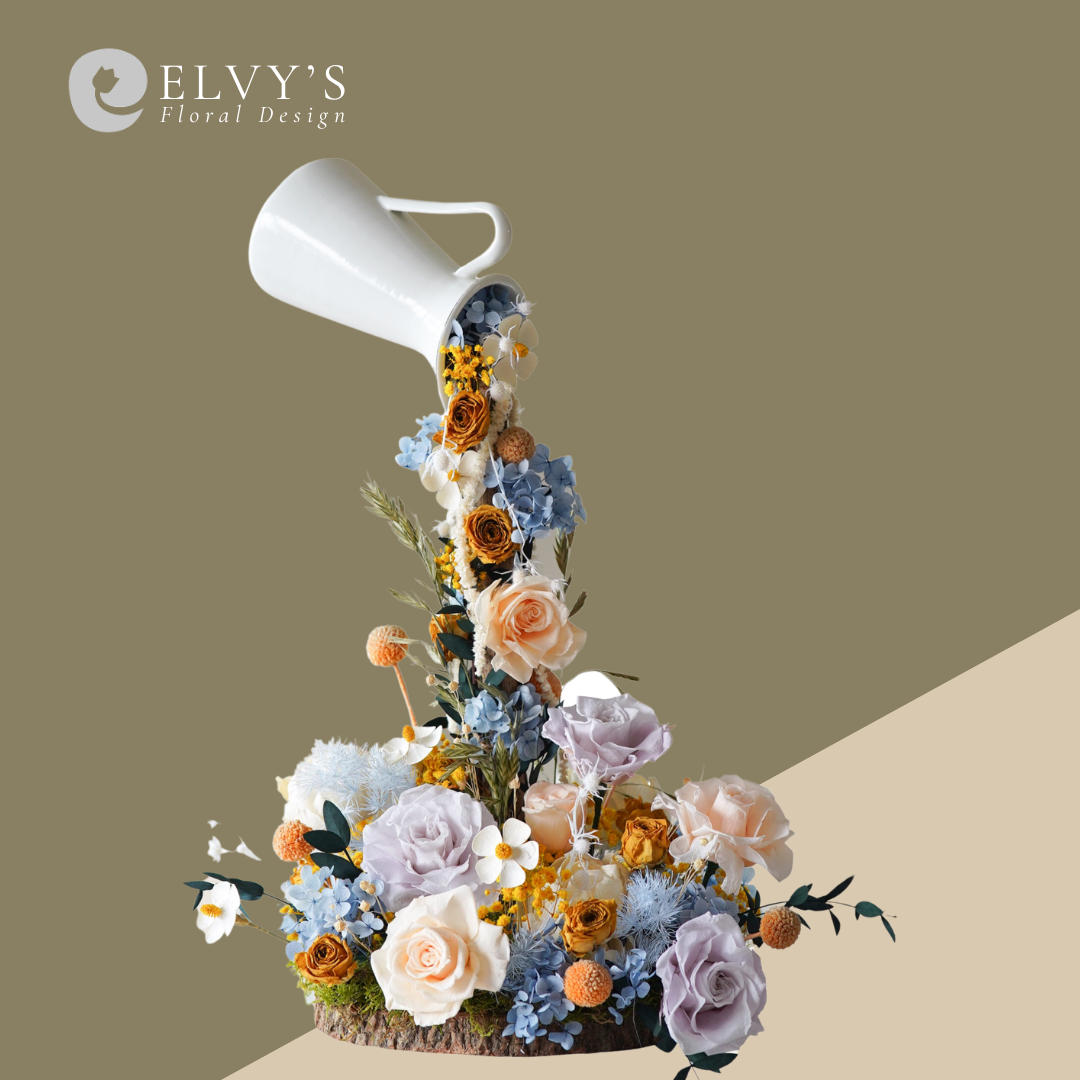Pouring Love – Preserved Rose & Craspedia Vase Arrangement - Elvy's Floral Design
