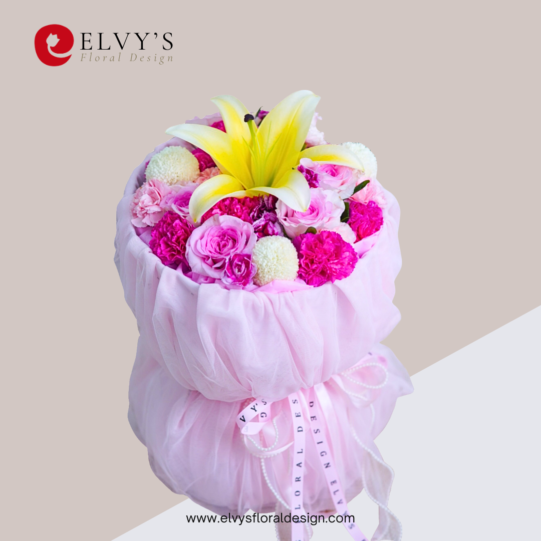 Light Hearted – Rose, Lily & Carnation Bouquet - Elvy's Floral Design