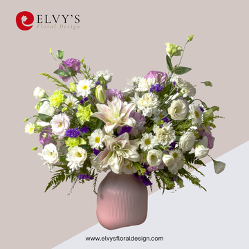 Serenity Blossoms – Lisianthus & Stargazer Lily Sympathy Vase - Elvy's Floral Design