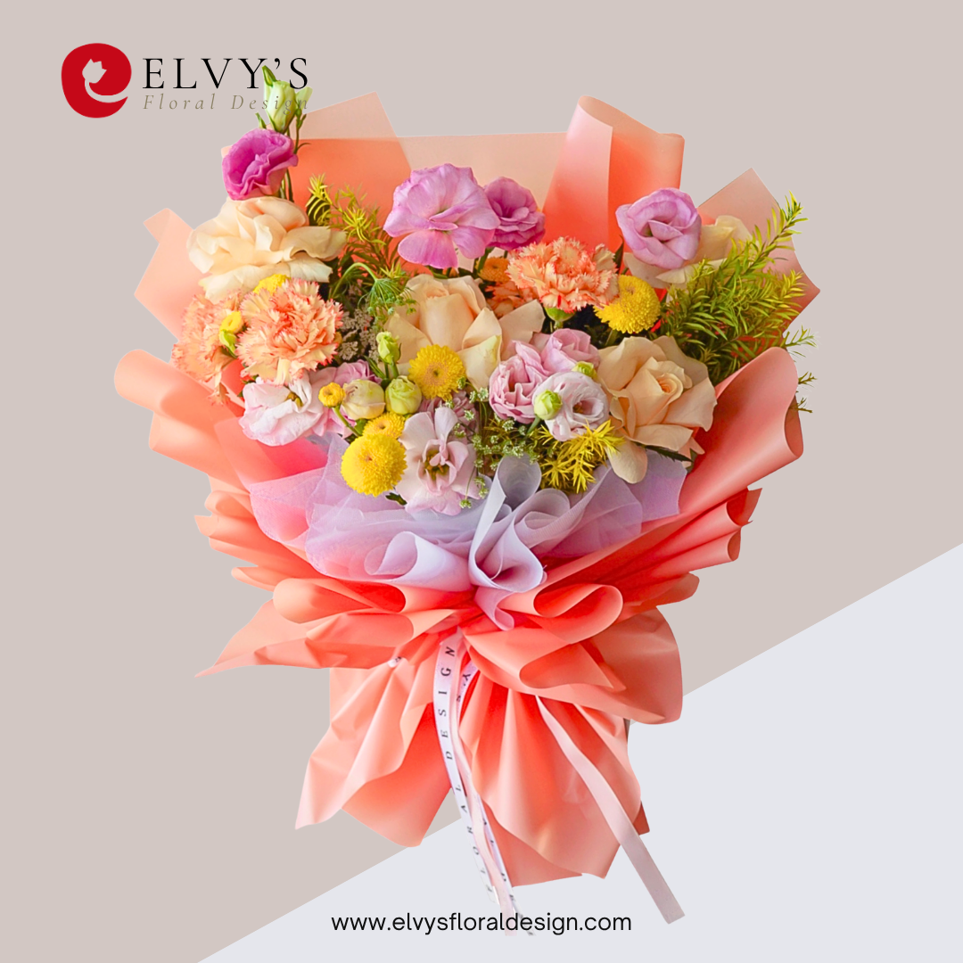 Sunlit Melody – Peach Rose & Lisianthus Bouquet - Elvy's Floral Design