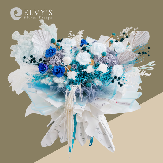 Starlight Blue – Premium Preserved Rose & Gypsophila Bouquet - Elvy's Floral Design