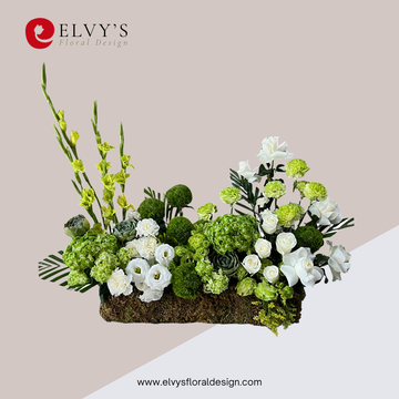 Moss & Ivory – Green & White Floor Garden Arrangement