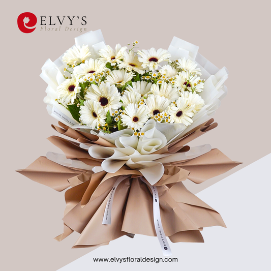 Simply Inlove – White Daisy Bouquet - Elvy's Floral Design