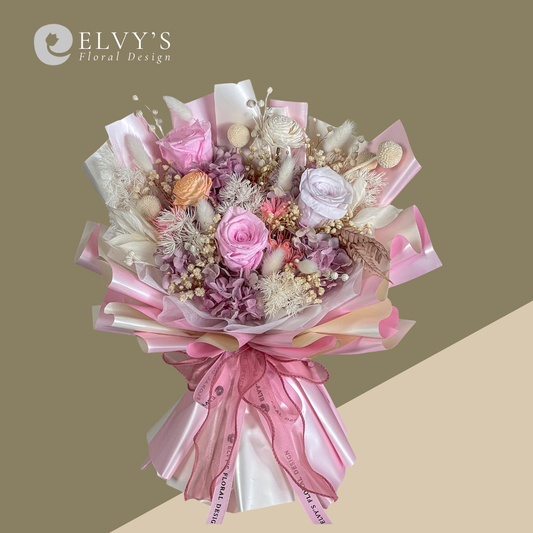 Pinky Swear – Preserved Rose & Craspedia Bouquet - Elvy's Floral Design
