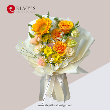 Sunny Harmony – Rose, Sunflower & Lisianthus Bouquet