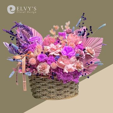 Griffon – Preserved Rose & Hydrangea Basket - Elvy's Floral Design