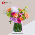 Enjoyable Outlook – Rose, Gerbera & Carnation Vase Arrangement - Elvy's Floral Design