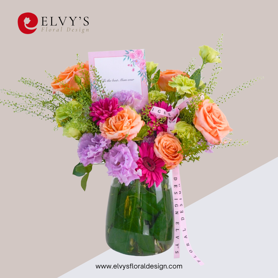 Enjoyable Outlook – Rose, Gerbera & Carnation Vase Arrangement - Elvy's Floral Design