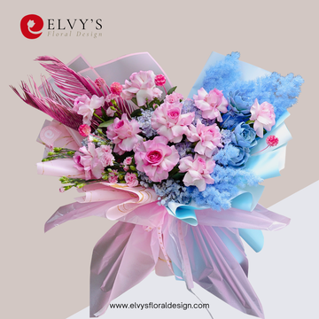 Threne Blue – Premium Rose & Hydrangea Bouquet - Elvy's Floral Design