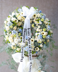 Blue Ivory – Blue & White Funeral Wreath - Elvy's Floral Design