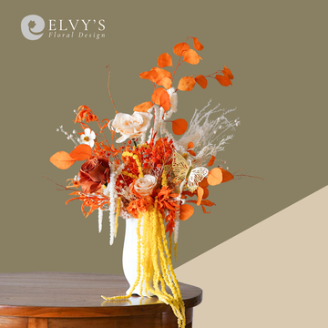 Chilean Flame – Preserved Rose & Amaranthus Vase Arrangement - Elvy's Floral Design