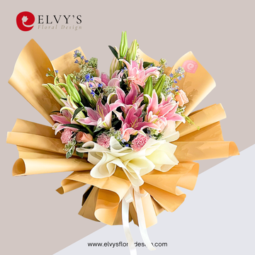 Chive Blossom – Stargazer & Carnation Bouquet - Elvy's Floral Design