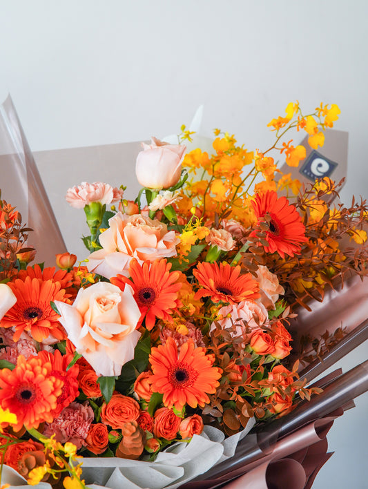Autumn Glory – Rose & Dancing Lady Bouquet - Elvy's Floral Design