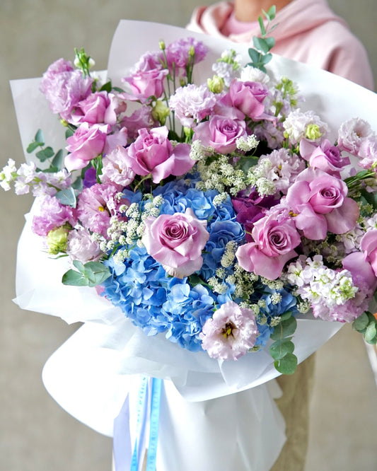 Lavender Sky – Hydrangea & Lavender Rose Bouquet