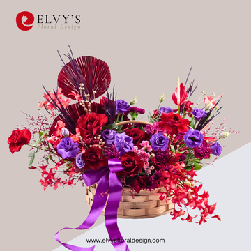 Magenta Blues – Mixed Flower Gift Basket - Elvy's Floral Design