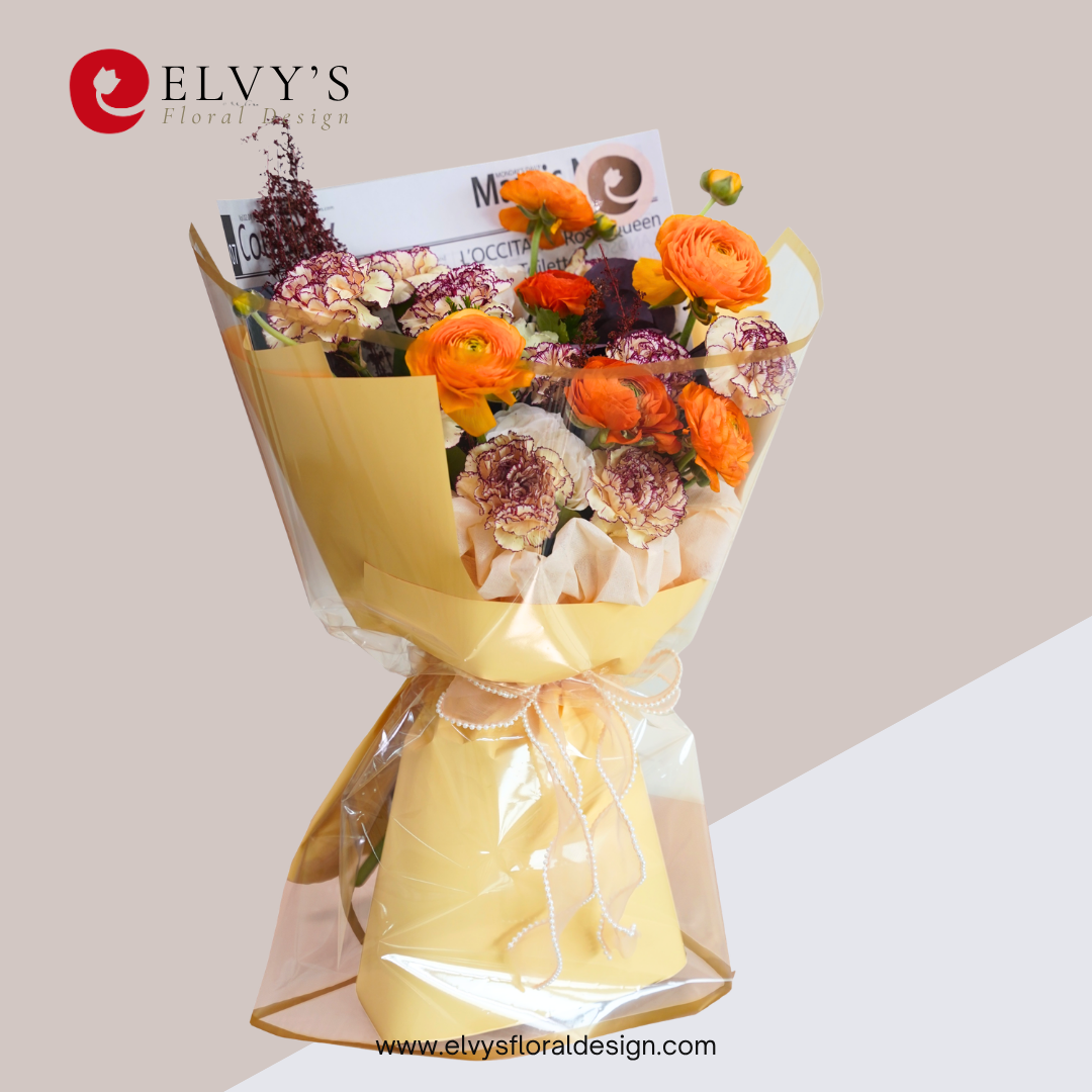 Festive Orange – Ranunculus & Carnation Bouquet - Elvy's Floral Design