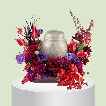 Incandescently Blooms – Red Rose & Lisianthus Sympathy Arrangement