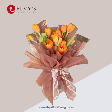 Bronze Tone – Orange Holland Tulip Bouquet - Elvy's Floral Design