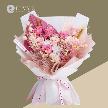 Ballerina – Preserved Rose & Rice Flower Bouquet - Elvy's Floral Design
