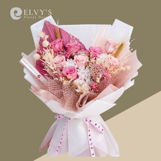 Ballerina – Preserved Rose & Rice Flower Bouquet - Elvy's Floral Design