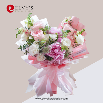 Mary Rose – Peony & Eustoma Signature Bouquet - Elvy's Floral Design