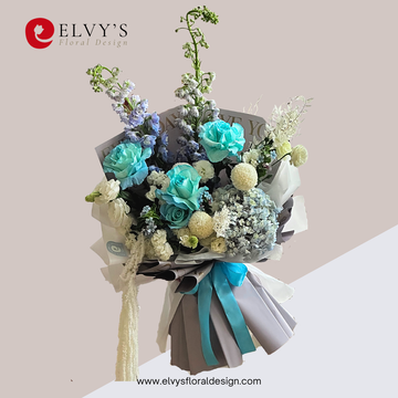 Kashmir – Ecuadorian Rose & Delphinium Bouquet - Elvy's Floral Design
