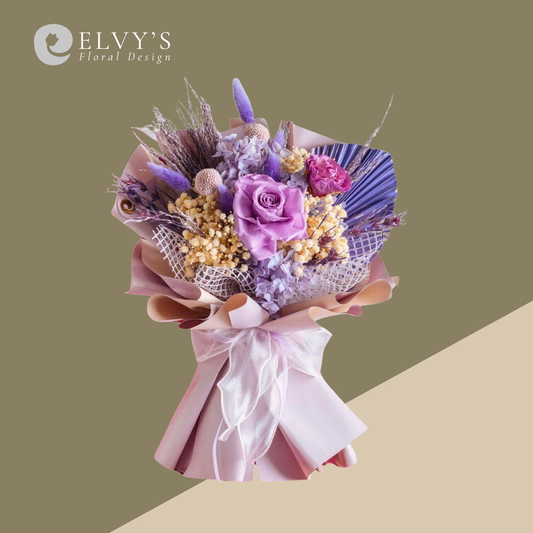 Sweet Harbor – Lilac Preserved Rose & Hydrangea Bouquet - Elvy's Floral Design