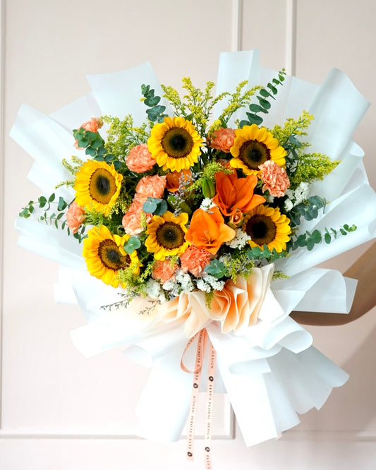 Apricot Sun – Sunflower & Orange Lily Bouquet