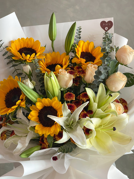 Vivetta Spring – Premium Lily & Sunflower Bouquet - Elvy's Floral Design