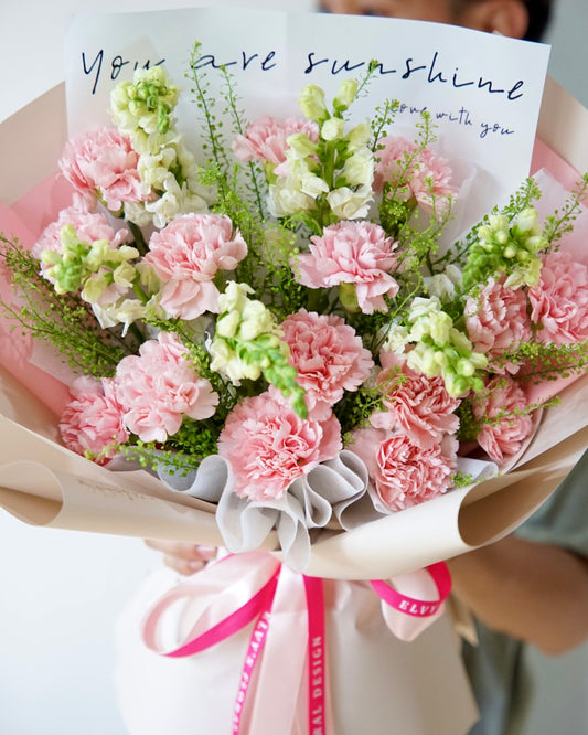 Pink Postcard – Carnation & White Snapdragon Bouquet
