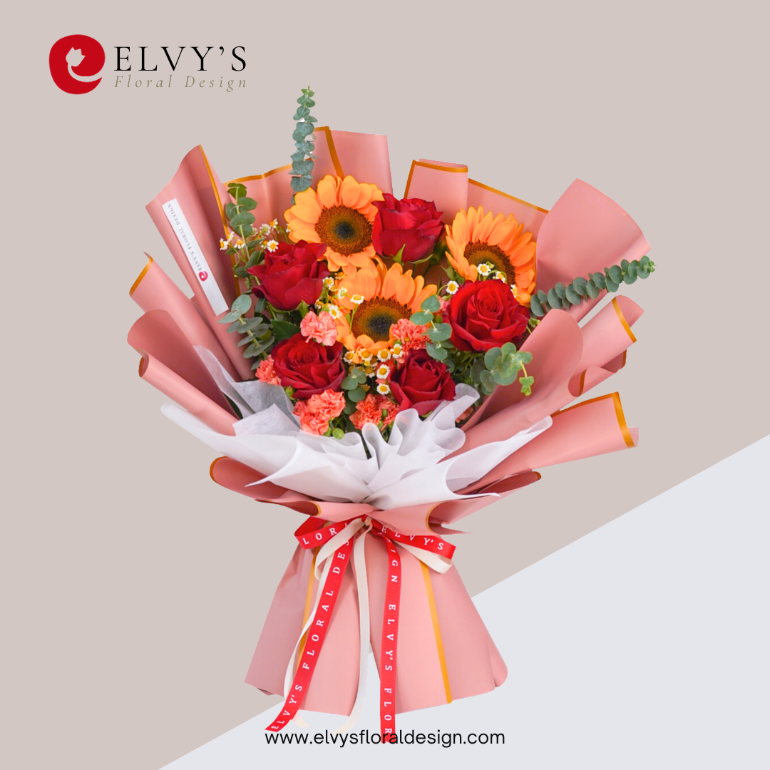 Goldline Red – Sunflower & Red Rose Bouquet - Elvy's Floral Design