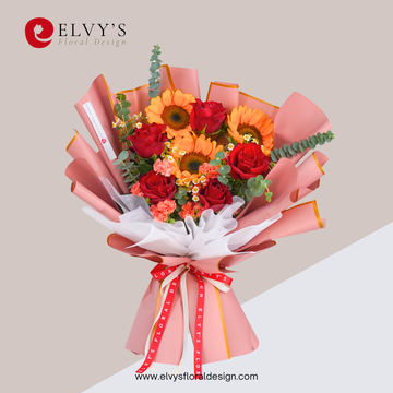 Goldline Red – Sunflower & Red Rose Bouquet - Elvy's Floral Design