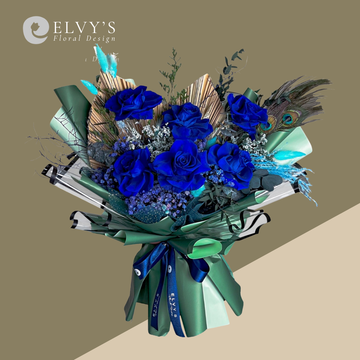 I've Got the Blues – Blue Preserved Flower Bouquet - Elvy's Floral Design