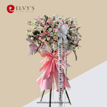 Blush Benediction – Rose, Lisianthus & Anthurium Sympathy Stand