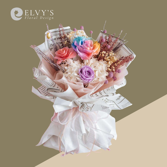Chalky Pastels – Rainbow Preserved Rose Bouquet - Elvy's Floral Design