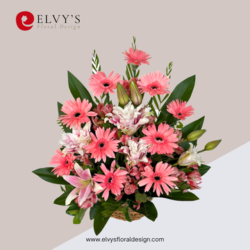 Blushing Tribute – Pink Gerbera & Lily Basket