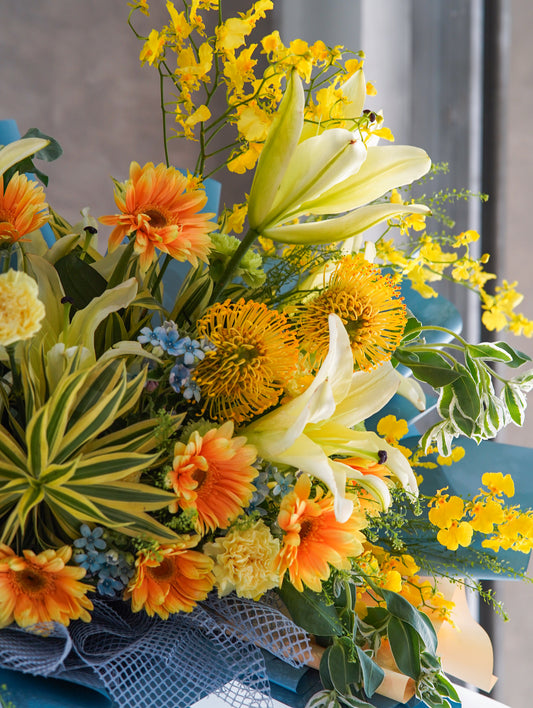 Wendy – Lily & Delphinium Signature Bouquet - Elvy's Floral Design